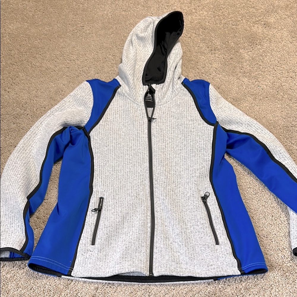 Calvin Klein Performance Full Zip Jacket Hoodie Large  Gray/Black/Blue
